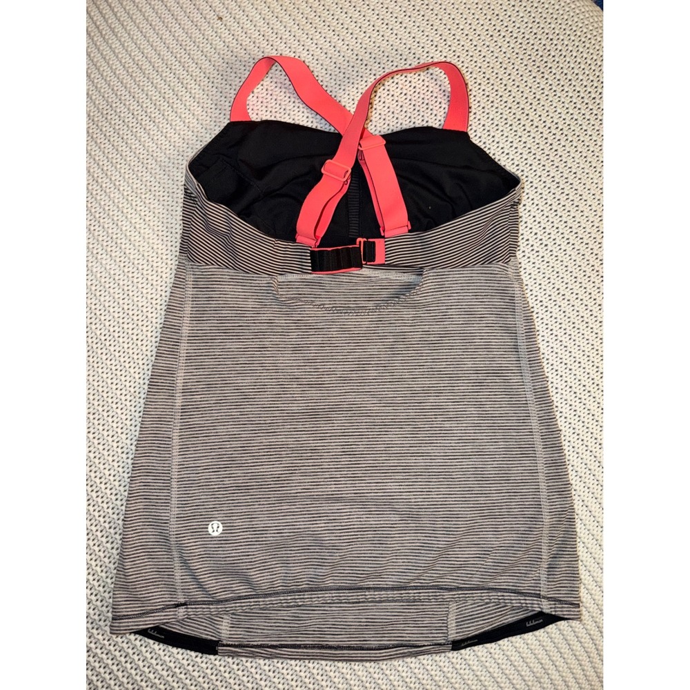 Lululemon Striped Tank Top Built-In Bra Grey Coral Pink Size 6 Activewear